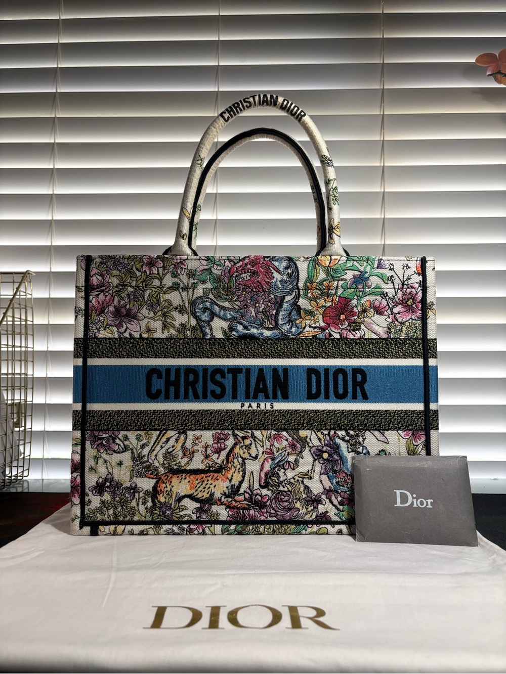 Dior Multicolor Floral & Blue Stripe Book Tote